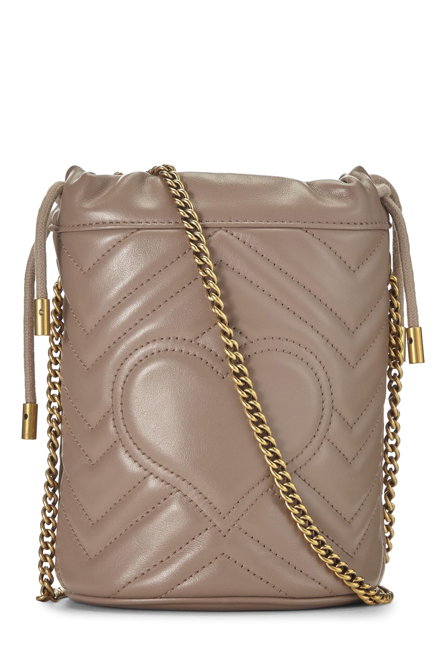 Gucci, Beige Leather GG Marmont Chain Bucket Bag Small, Beige