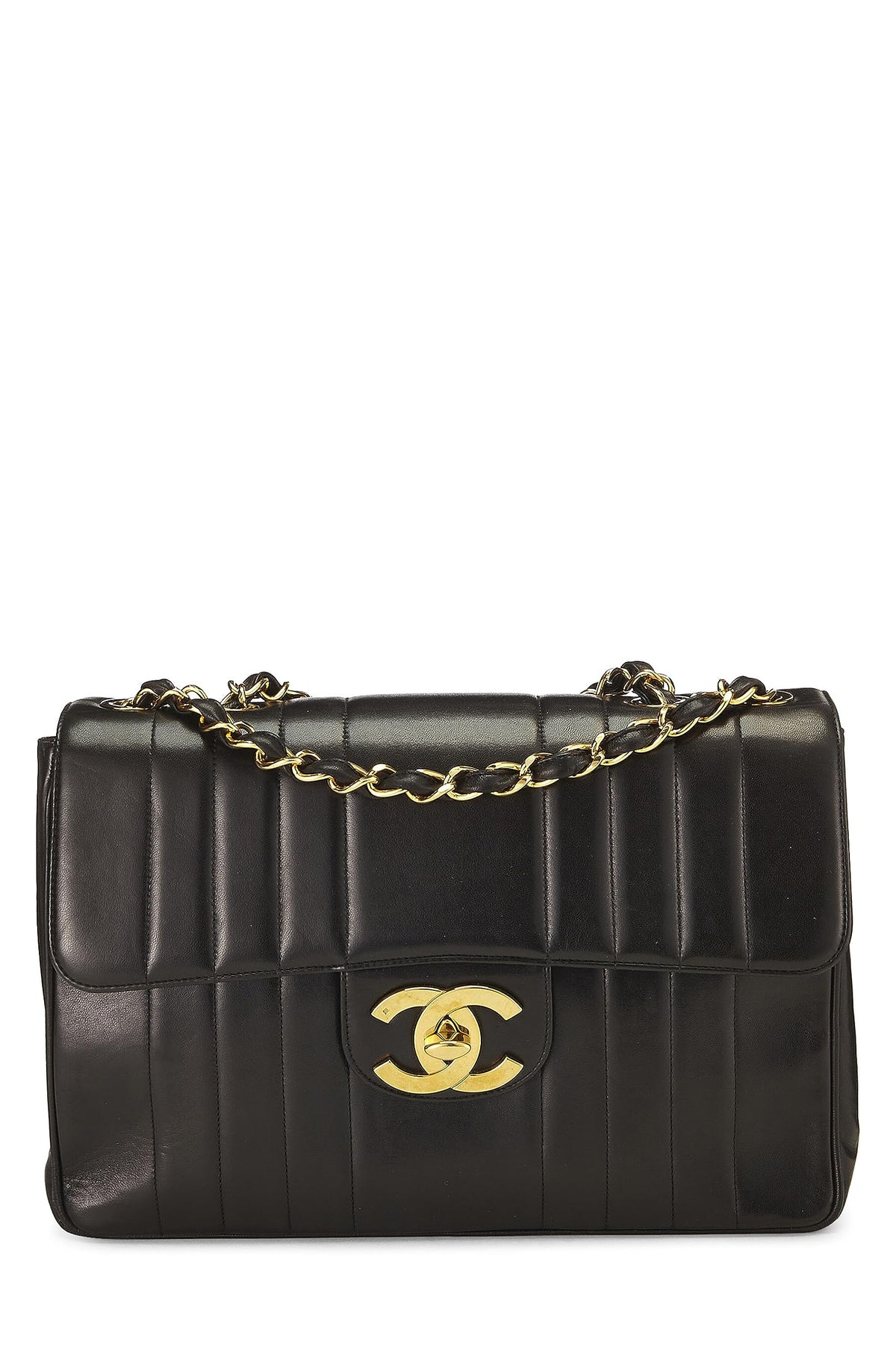 Chanel,  Black Vertical Lambskin Half Flap Jumbo, Black