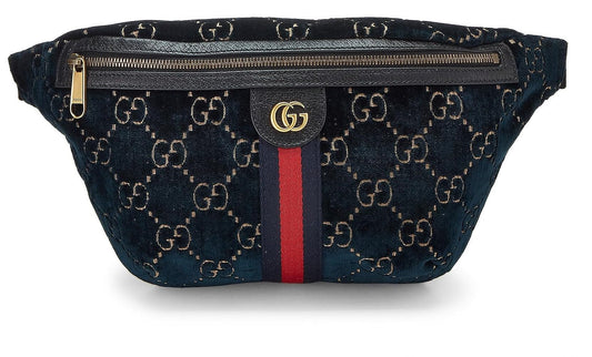 Gucci, Navy GG Velvet Web Belt Bag, Navy