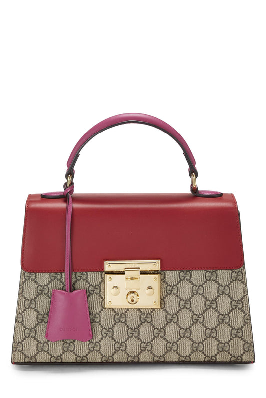 Gucci, Red Original GG Supreme Canvas Padlock Top Handle Bag, Multi