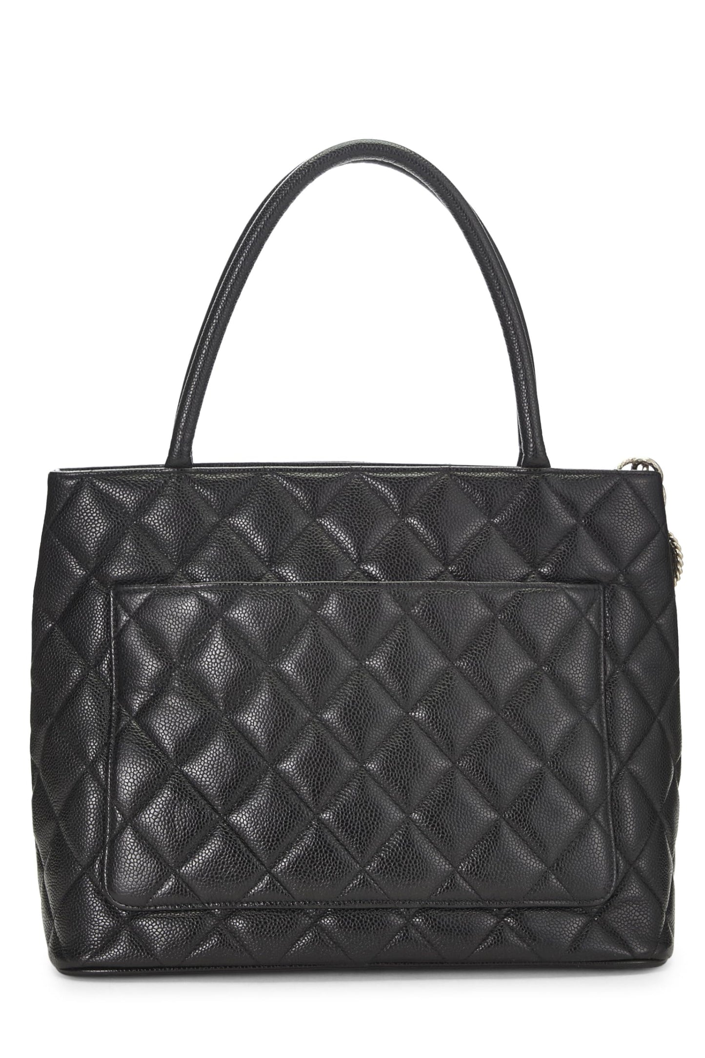 Chanel,  Black Quilted Caviar Medallion Tote, Black