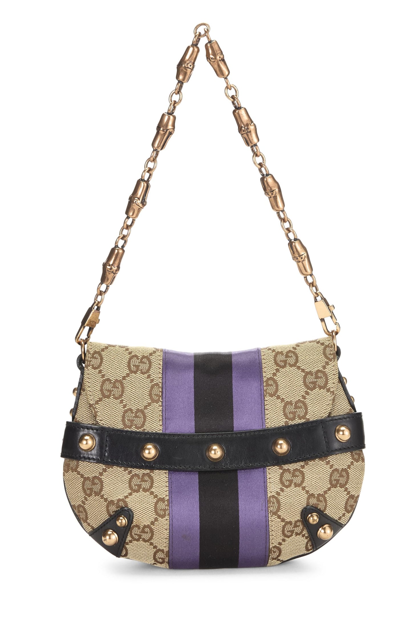 Gucci, Purple Original GG Canvas Horsebit Chain Shoulder Bag, Purple