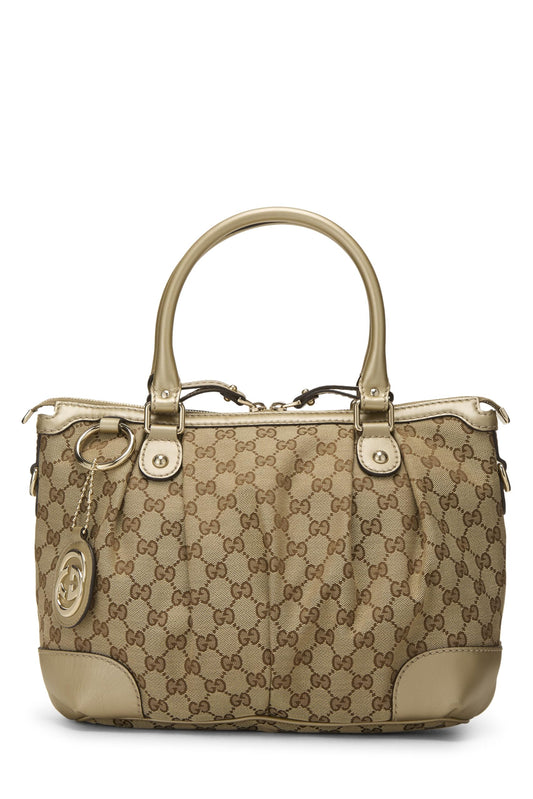Gucci, Gold Original GG Canvas Sukey Zip Handbag, Gold
