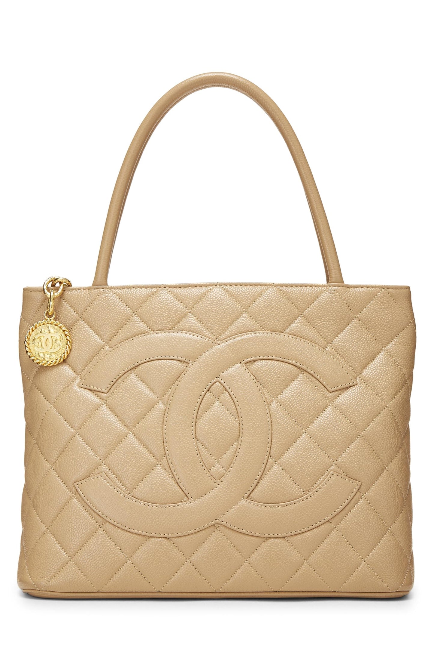 Chanel,  Beige Quilted Caviar Medallion Tote, Beige