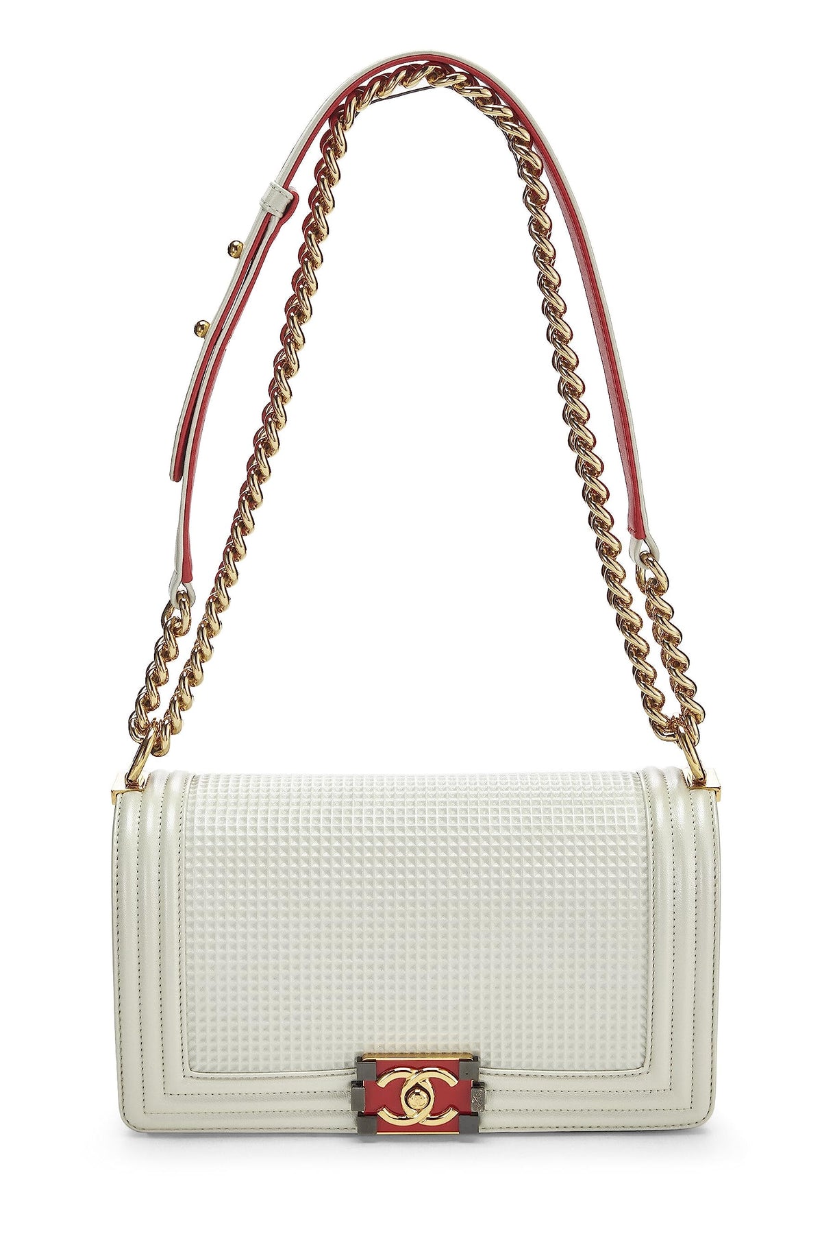 Chanel,  White Cube Embossed Leather Boy Bag Medium, White