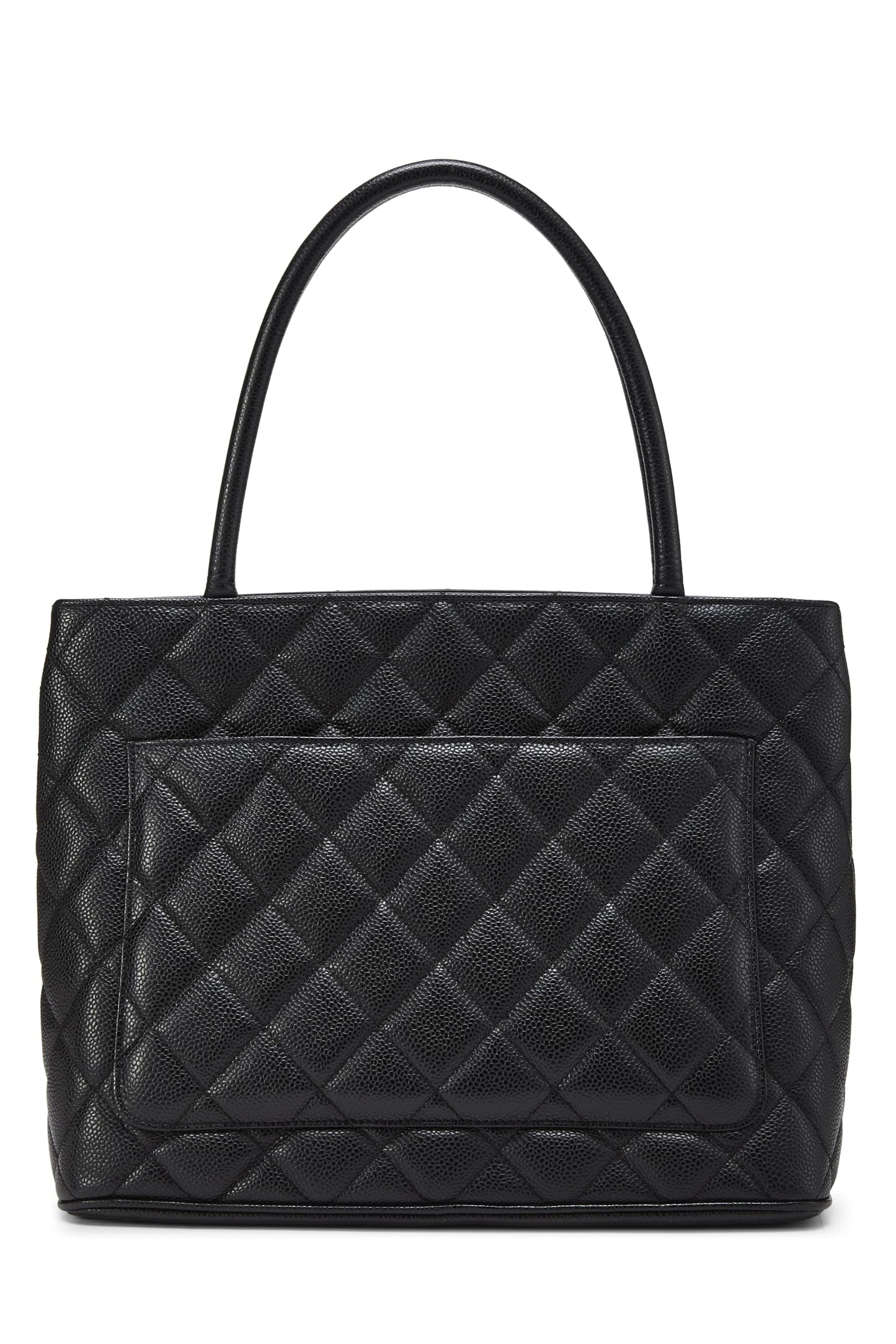 Chanel,  Black Quilted Caviar Medallion Tote, Black