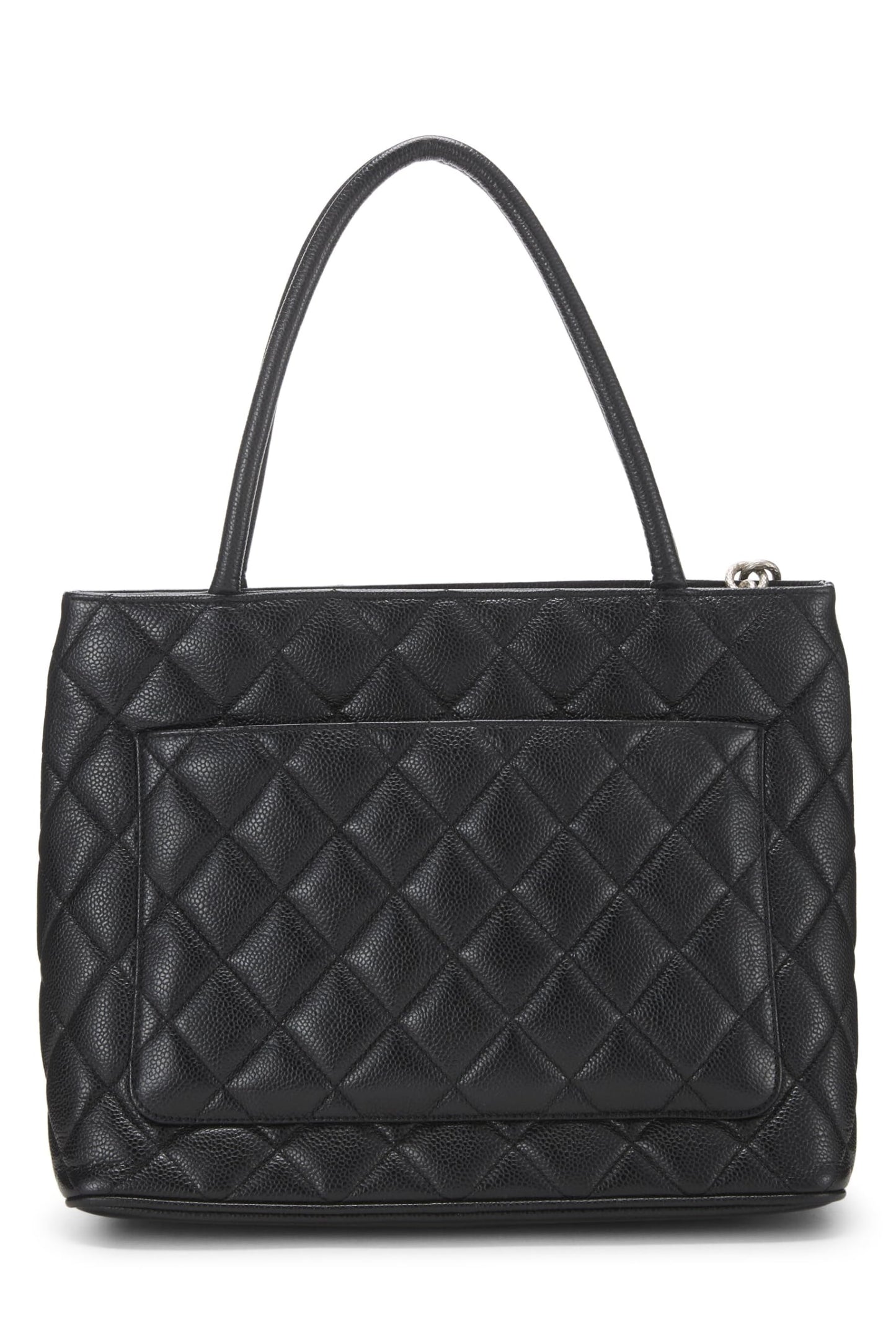 Chanel,  Black Quilted Caviar Medallion Tote, Black