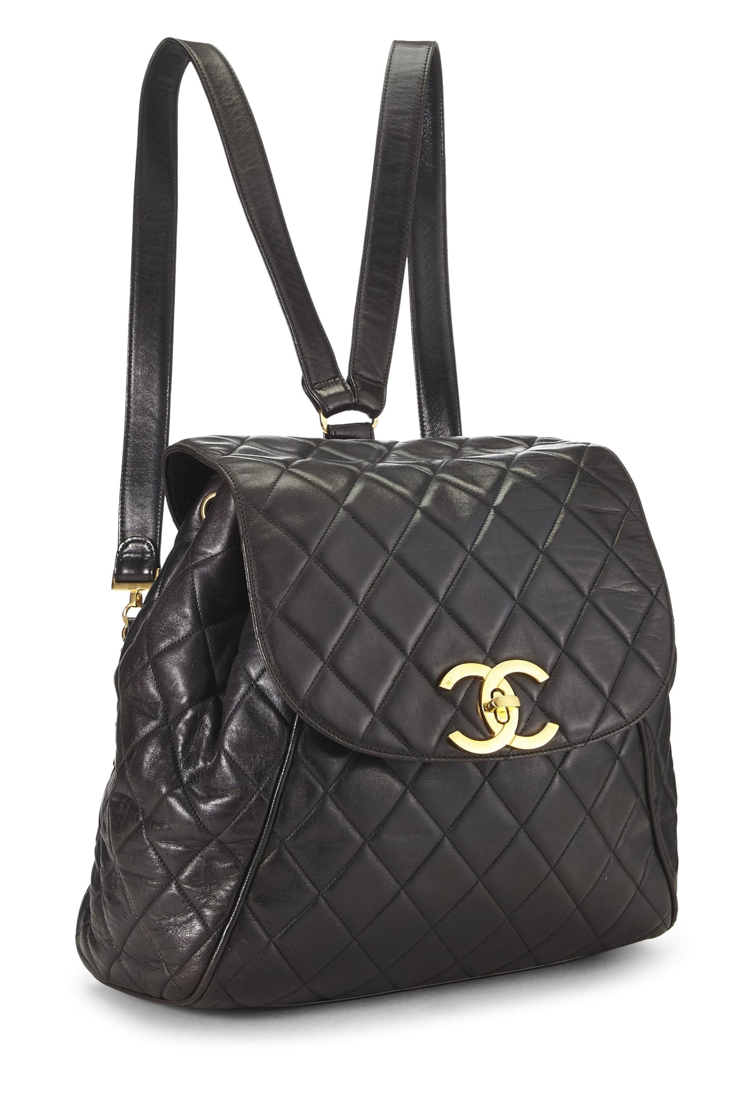 Chanel,  Black Quilted Lambskin Backpack Large, Black