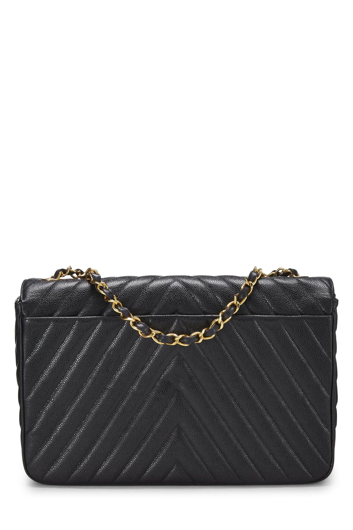 Chanel,  Black Chevron Caviar Half Flap Maxi, Black