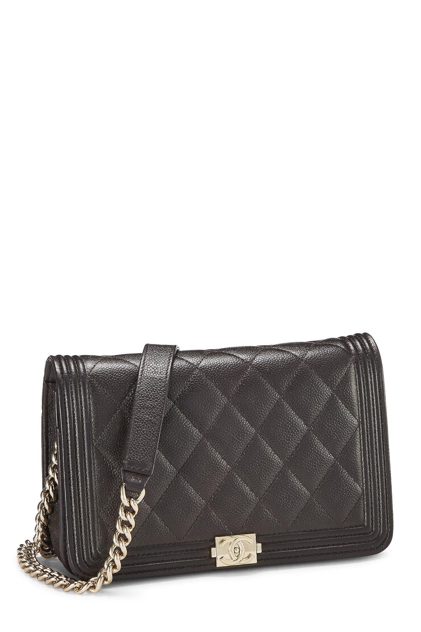 Chanel,  Brown Quilted Caviar Boy Wallet on Chain (WOC), Brown