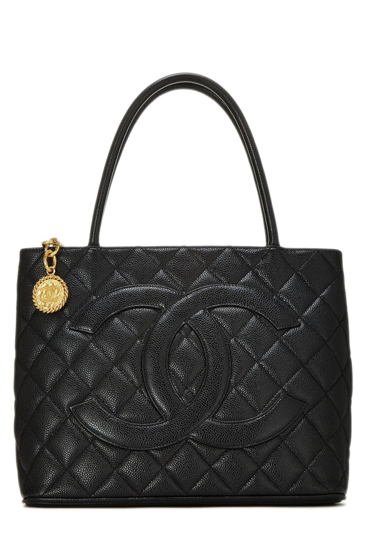 Chanel,  Black Quilted Caviar Medallion Tote, Black
