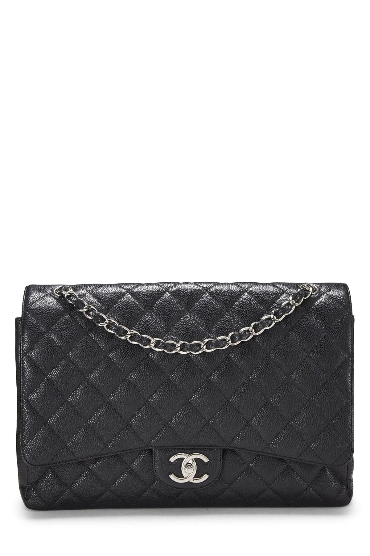 Chanel,  Black Quilted Caviar New Classic Double Flap Maxi, Black