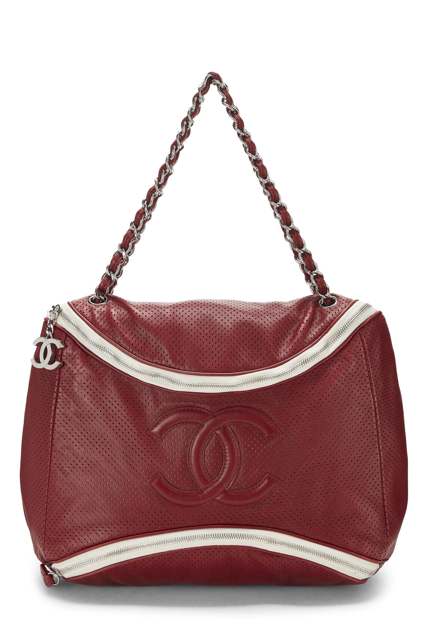 Chanel,  Burgundy Perforated Leather 'CC' Tote, Red