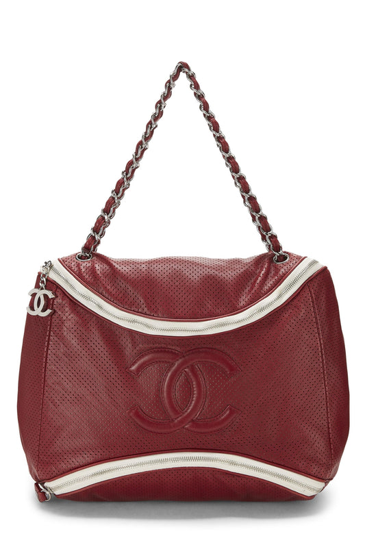Chanel,  Burgundy Perforated Leather 'CC' Tote, Red
