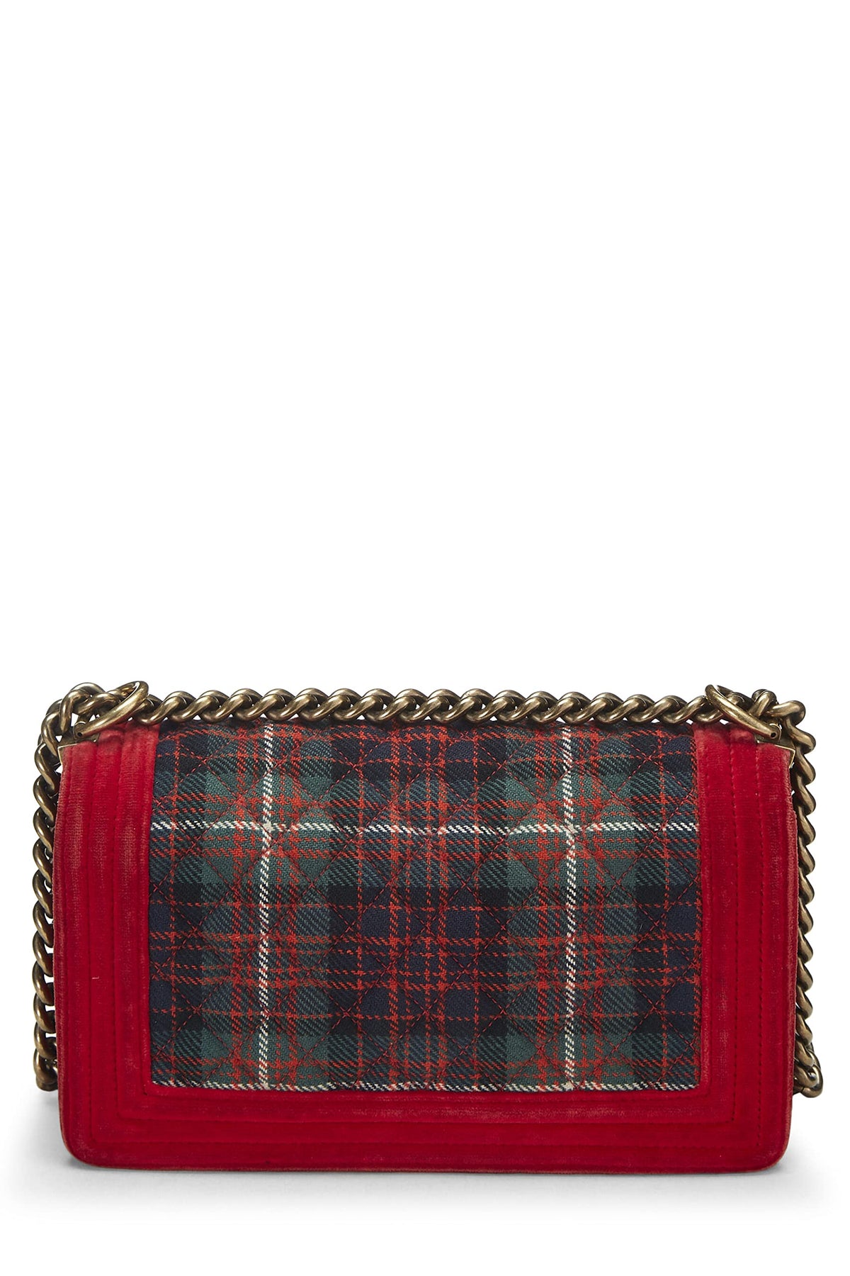 Chanel,  Paris-Edinburgh Red Tartan Velvet Boy Bag Medium, Red