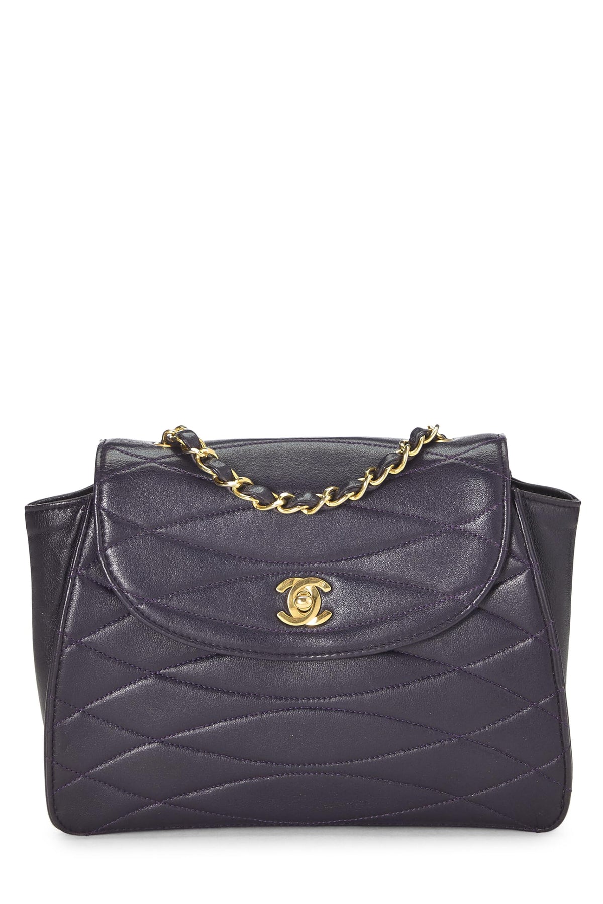Chanel,  Purple Quilted Lambskin Round Flap Small, Purple