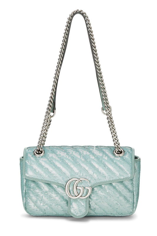 Gucci, Blue Sequin GG Marmont Shoulder Bag Mini, Blue