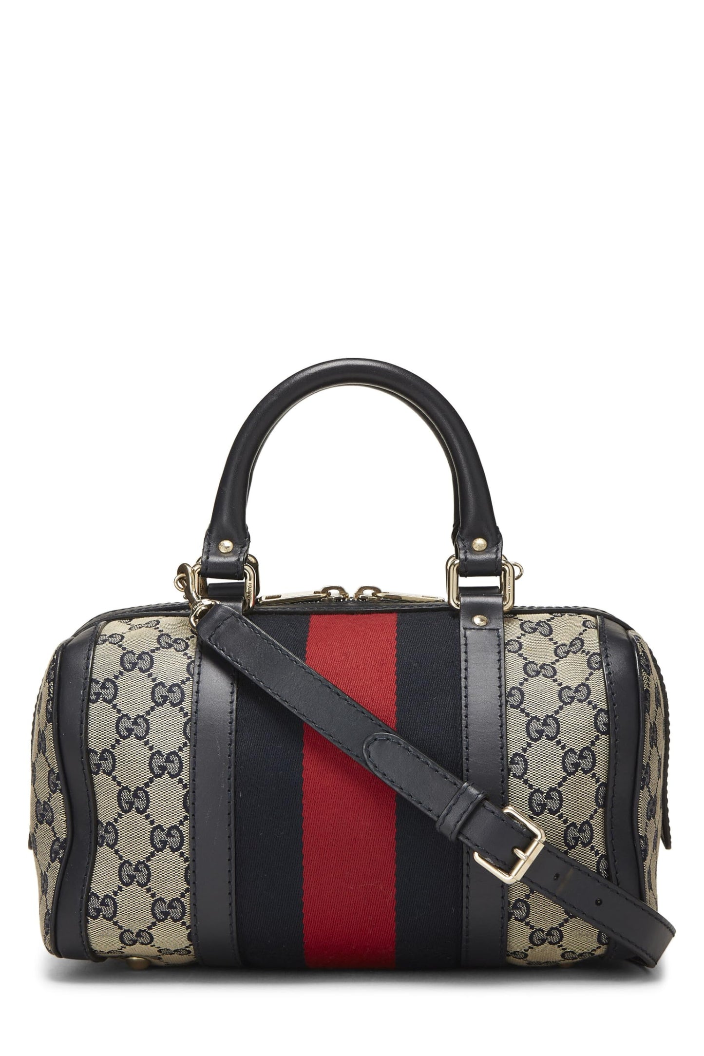 Gucci, Navy GG Canvas Web Boston Bag Small, Navy