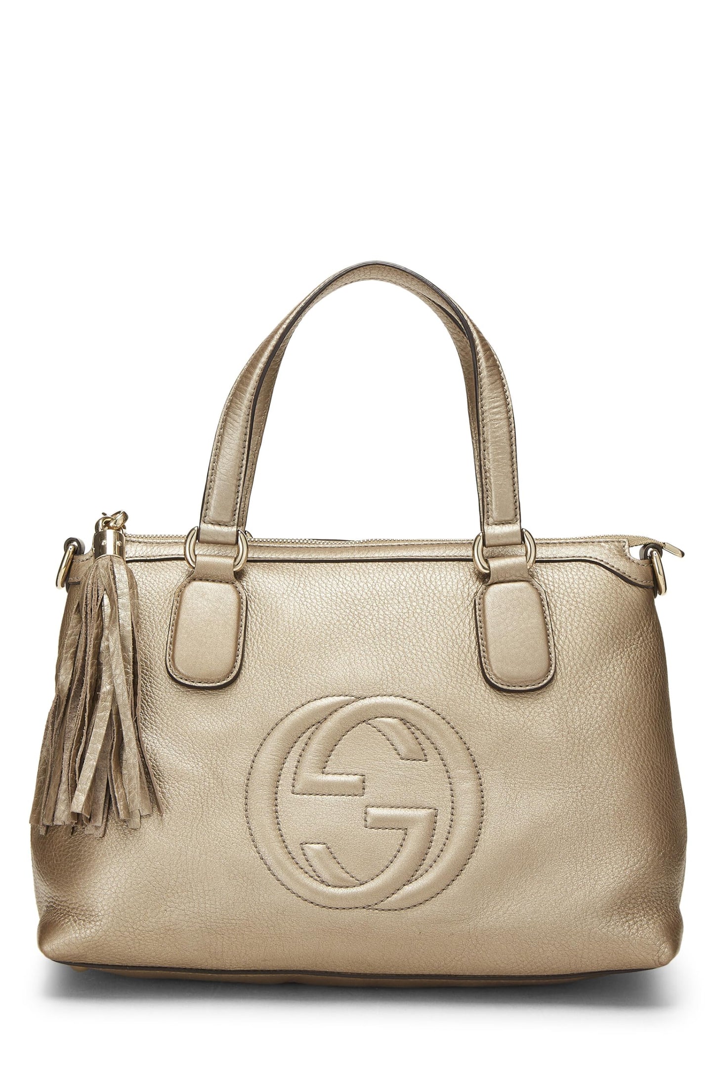 Gucci, Gold Metallic Leather Soho Top Handle Tote, Gold