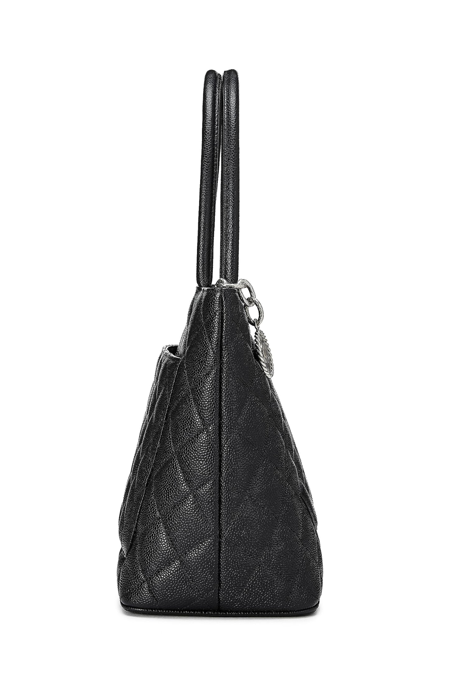 Chanel,  Black Quilted Caviar Medallion Tote, Black