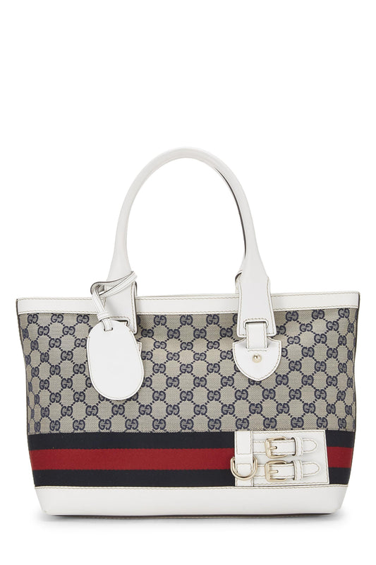 Gucci, White Leather Web Heritage Tote, White