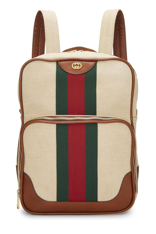Gucci, Beige Canvas Web Backpack, Brown