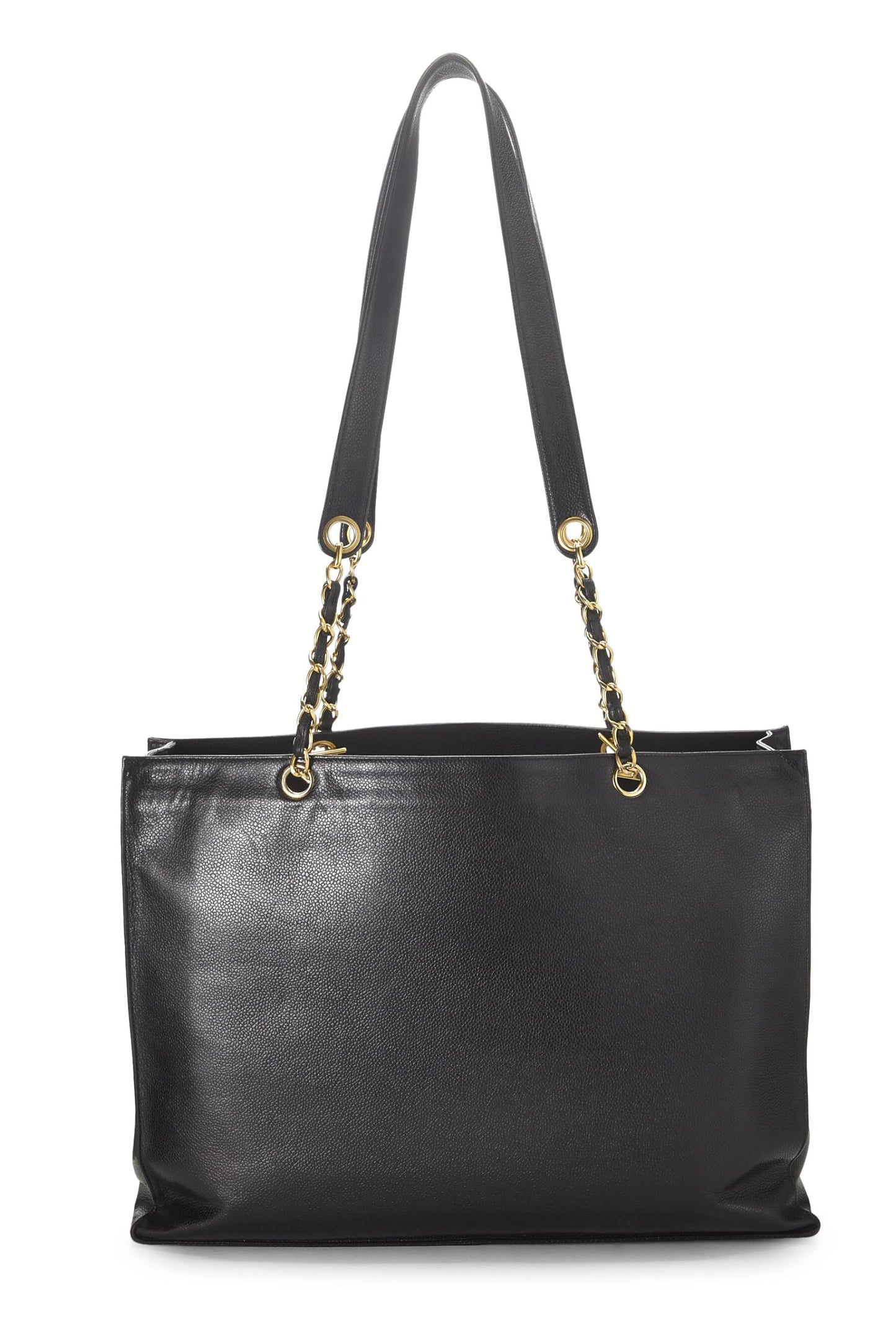 Chanel,  Black Caviar Flat Chain Handle Tote Medium, Black