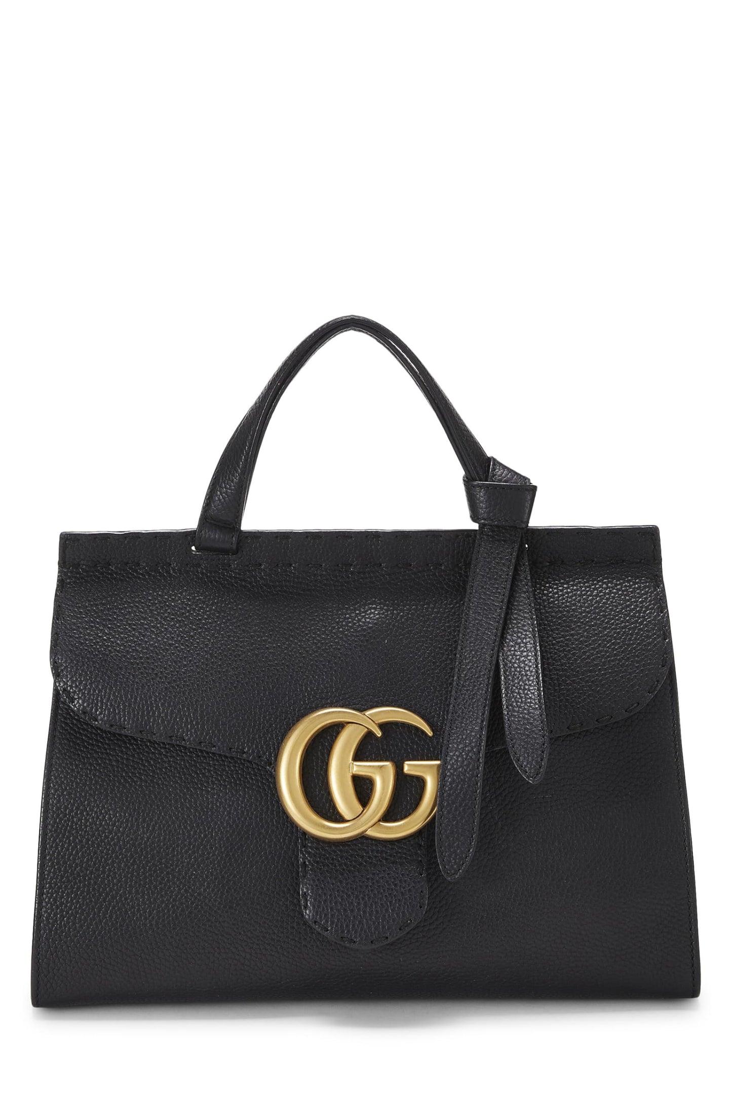 Gucci, Black Leather GG Marmont Top Handle Bag Small, Black