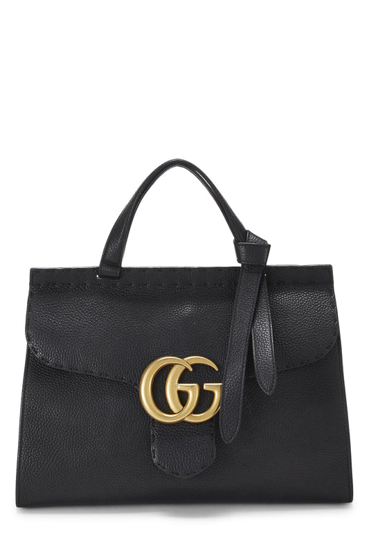 Gucci, Black Leather GG Marmont Top Handle Bag Small, Black