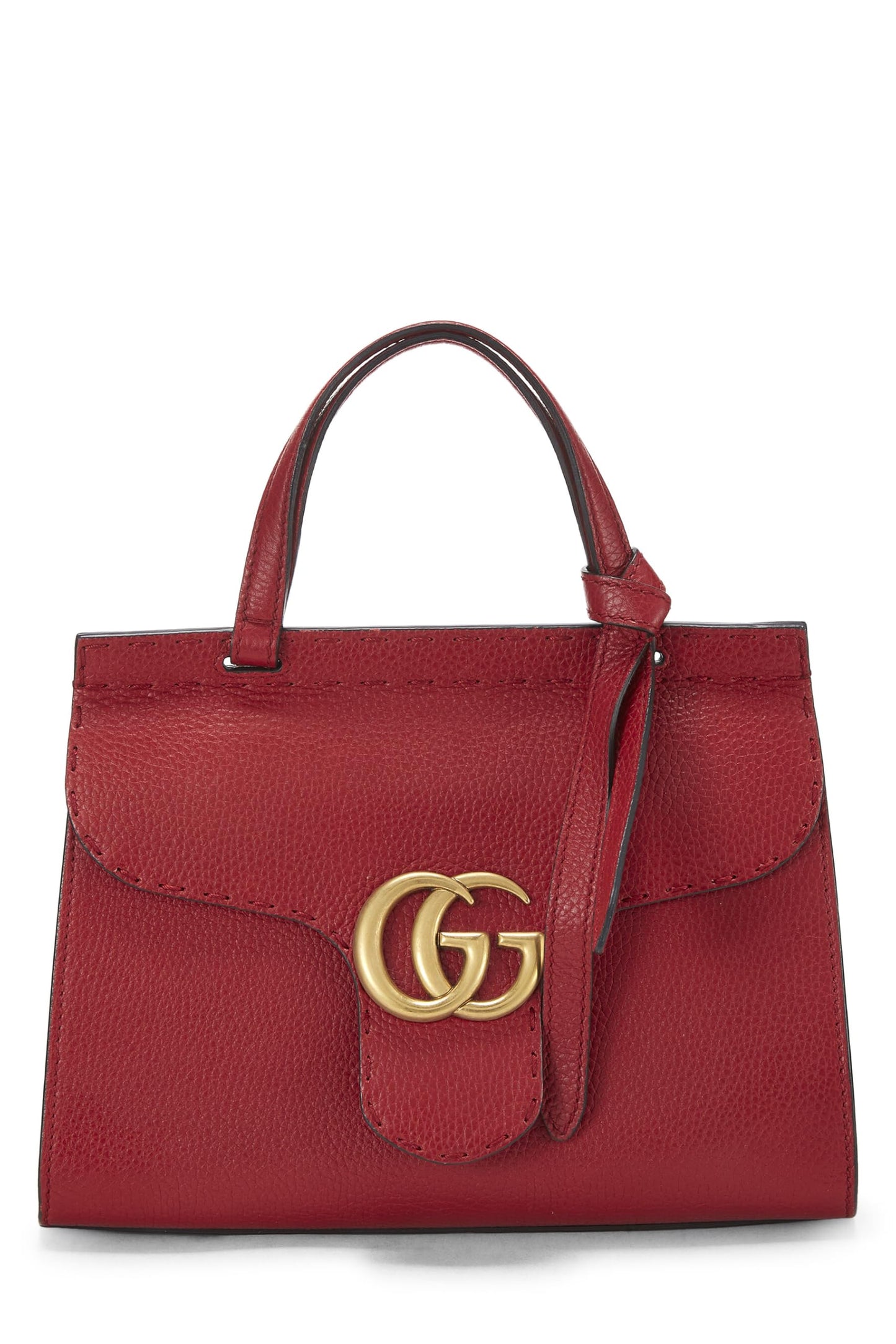 Gucci, Red Leather GG Marmont Top Handle Flap Bag Mini, Red
