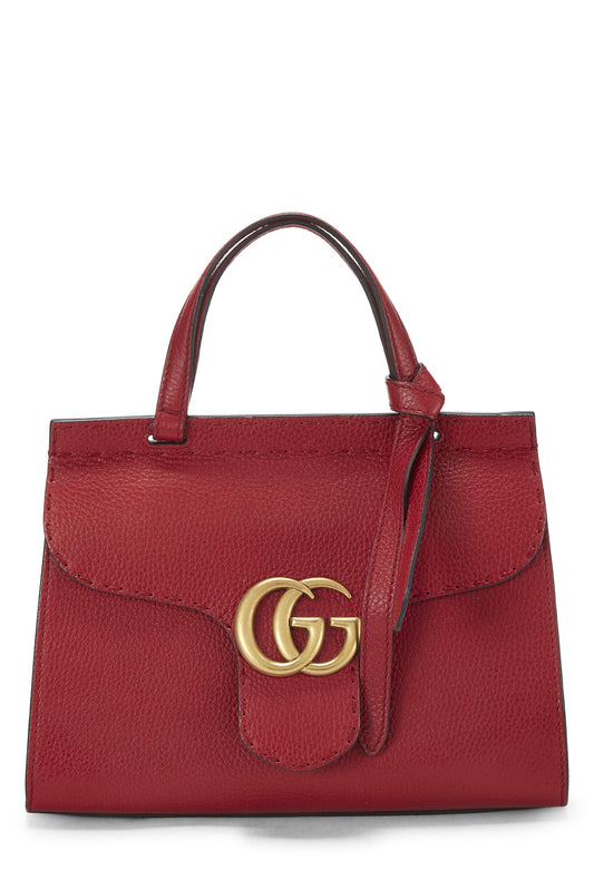 Gucci, Red Leather GG Marmont Top Handle Flap Bag Mini, Red