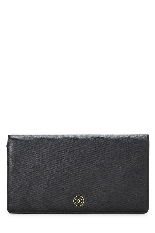 Chanel,  Black Calfskin Long Wallet, Black