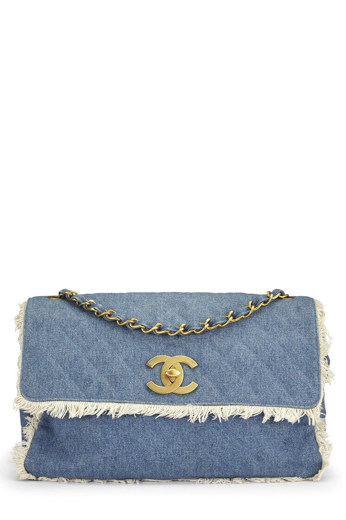 Chanel,  Blue Quilted Denim Half Flap Maxi, Blue