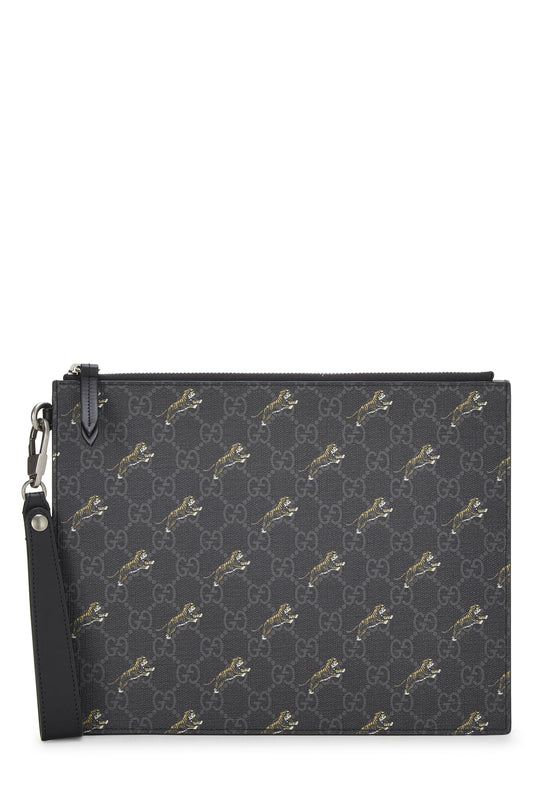 Gucci, Black GG Supreme Coated Canvas Tiger Documents Pochette, Black