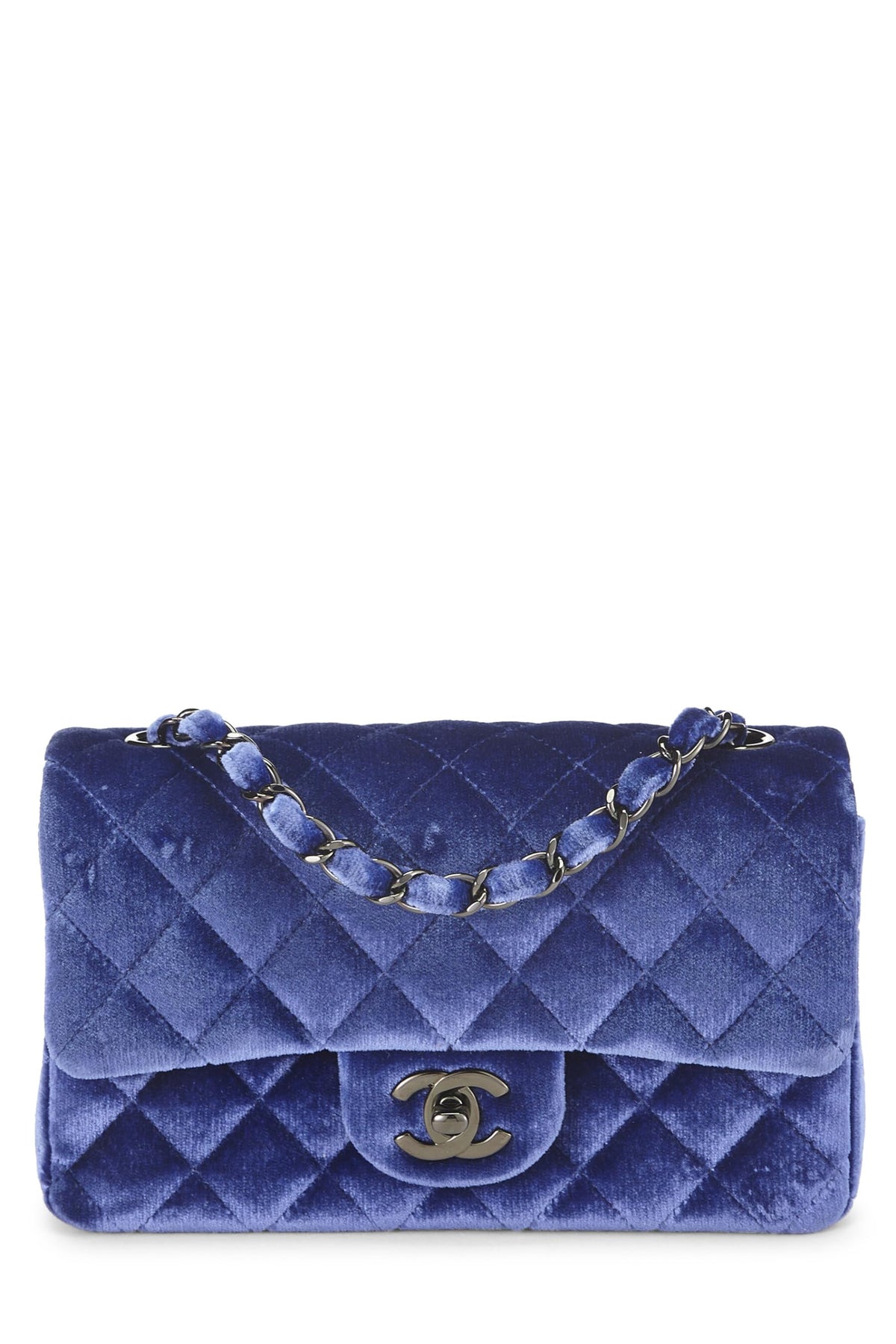 Chanel,  Purple Velvet Rectangular Flap Mini, Navy
