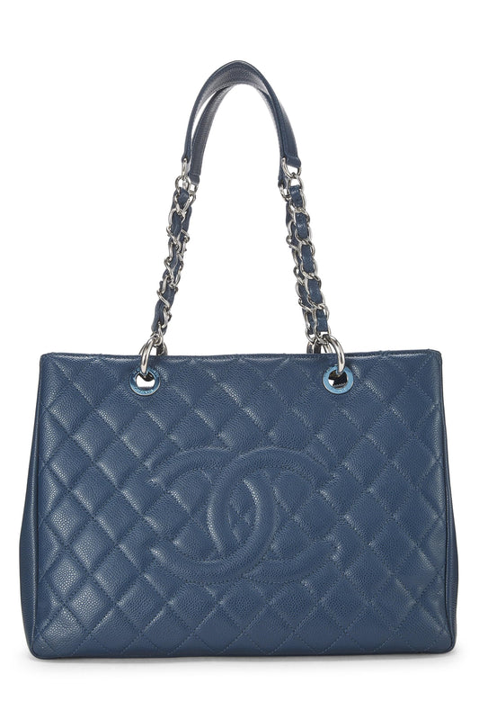 Chanel,  Beige Quilted Caviar Grand Shopping Tote (GST), Blue