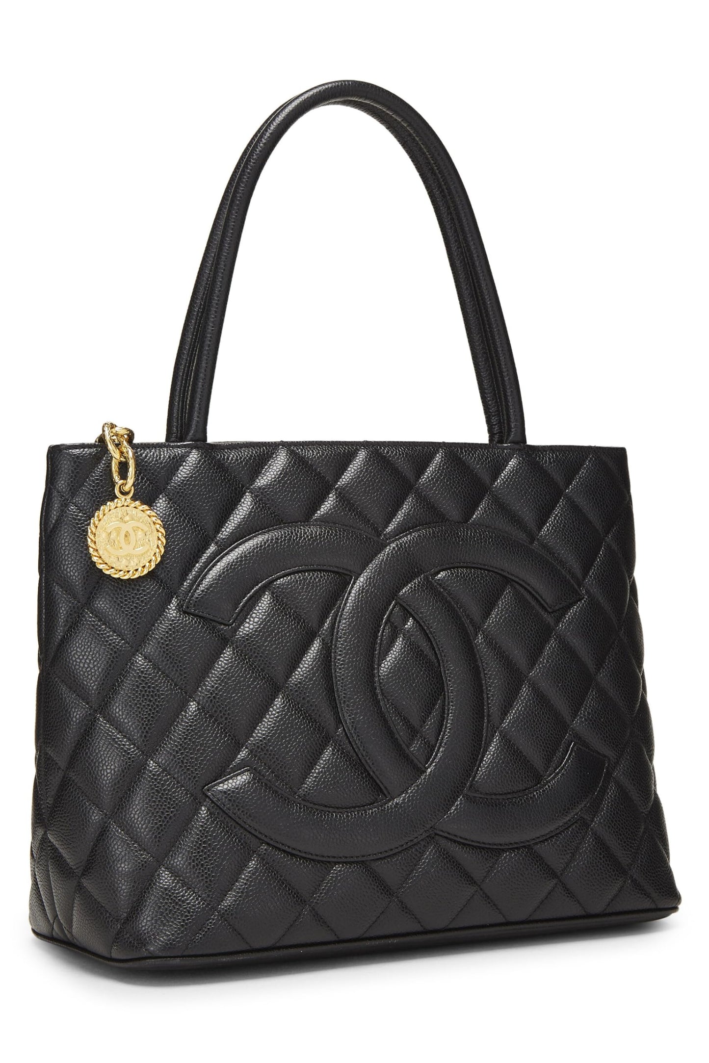 Chanel,  Black Quilted Caviar Medallion Tote, Black