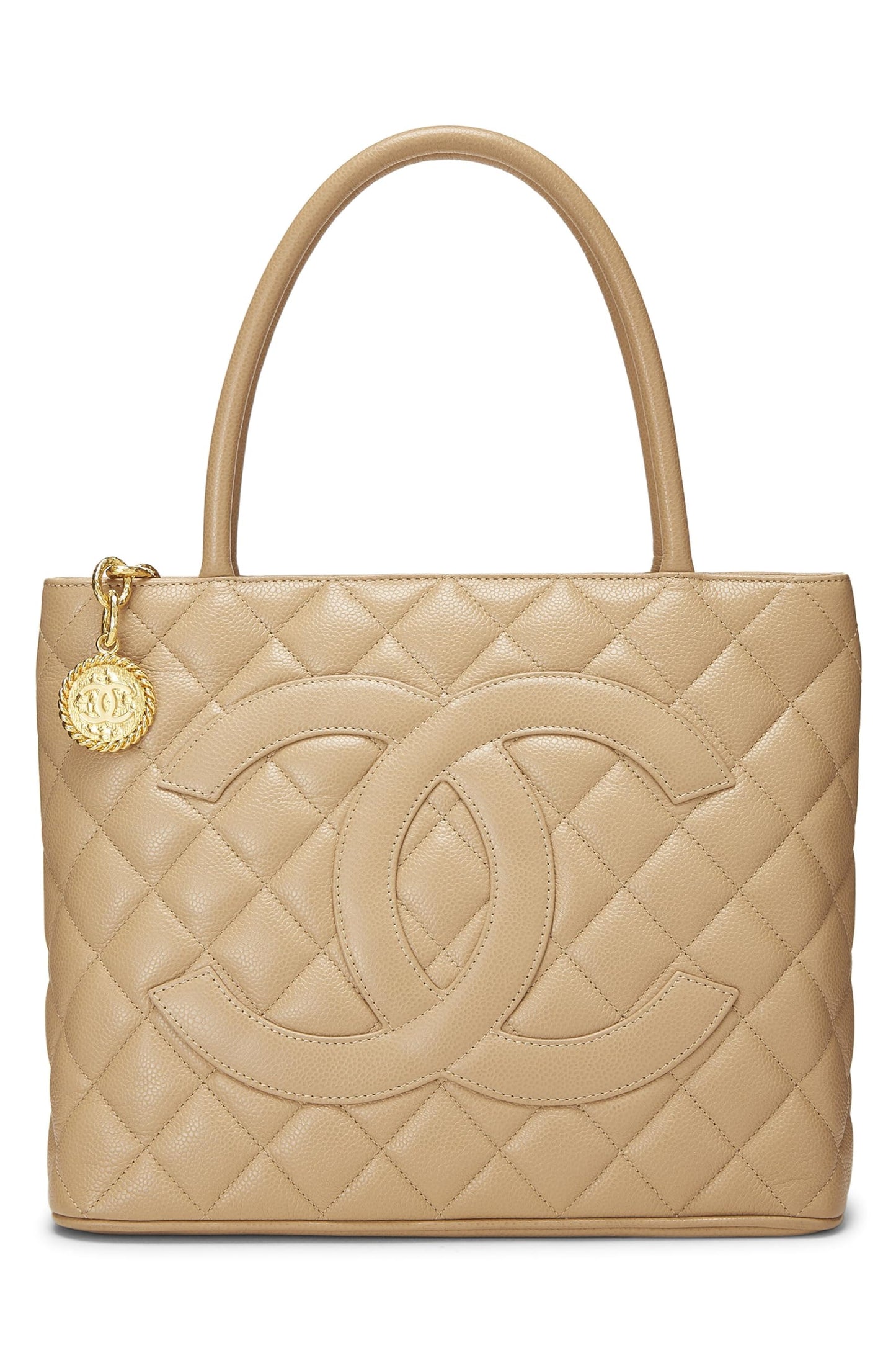 Chanel,  Beige Quilted Caviar Medallion Tote, Beige