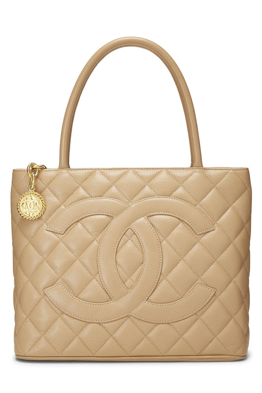 Chanel,  Beige Quilted Caviar Medallion Tote, Beige