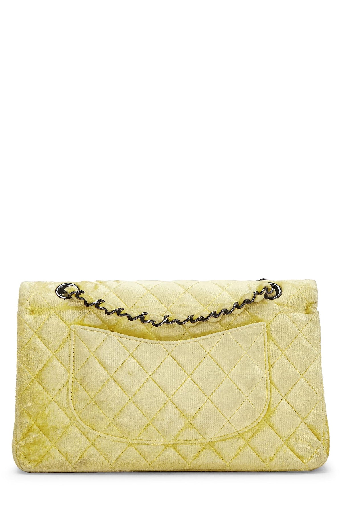 Chanel,  Yellow Quilted Velvet Classic Double Flap Small, Yellow