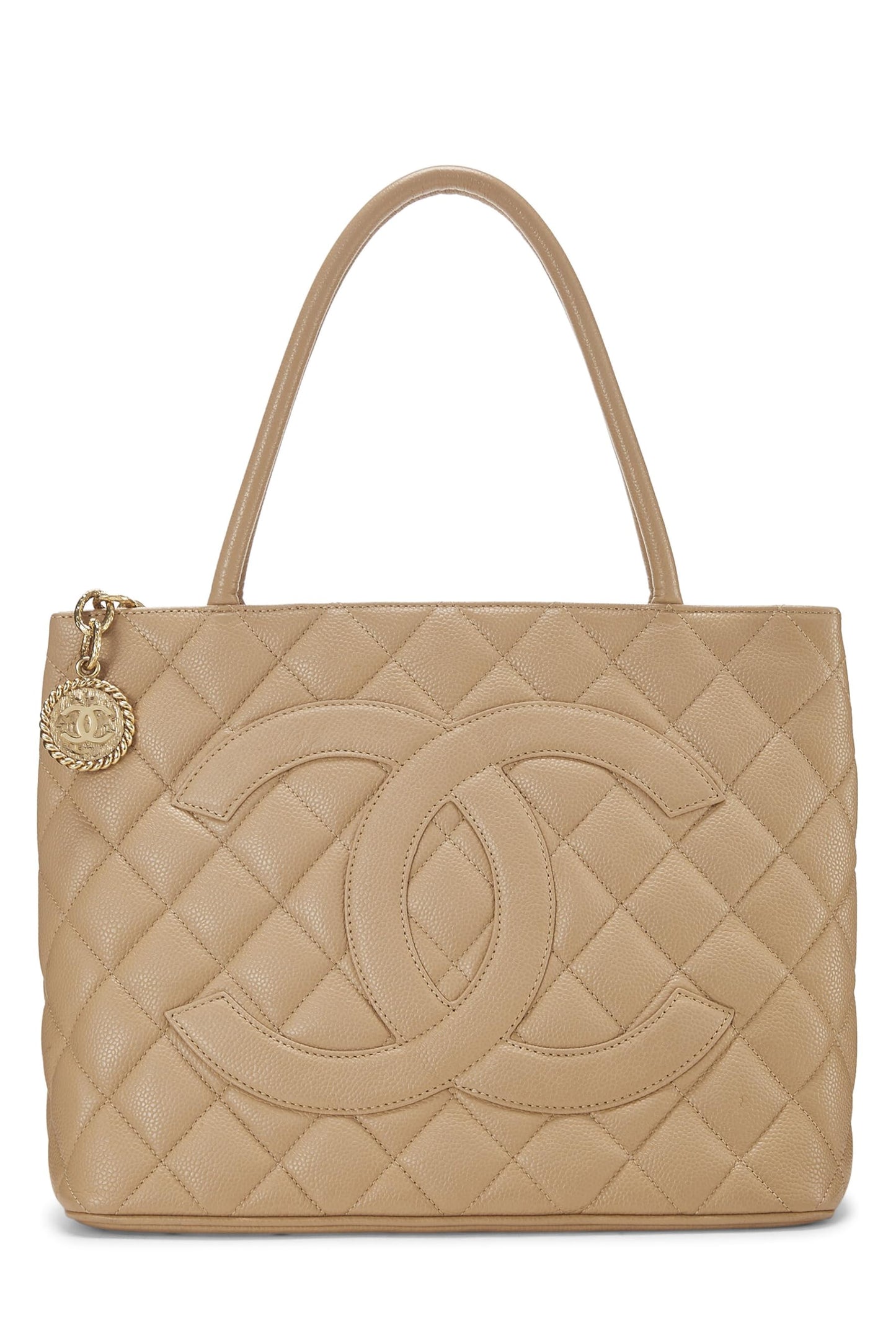 Chanel,  Beige Quilted Caviar Medallion Tote, Beige