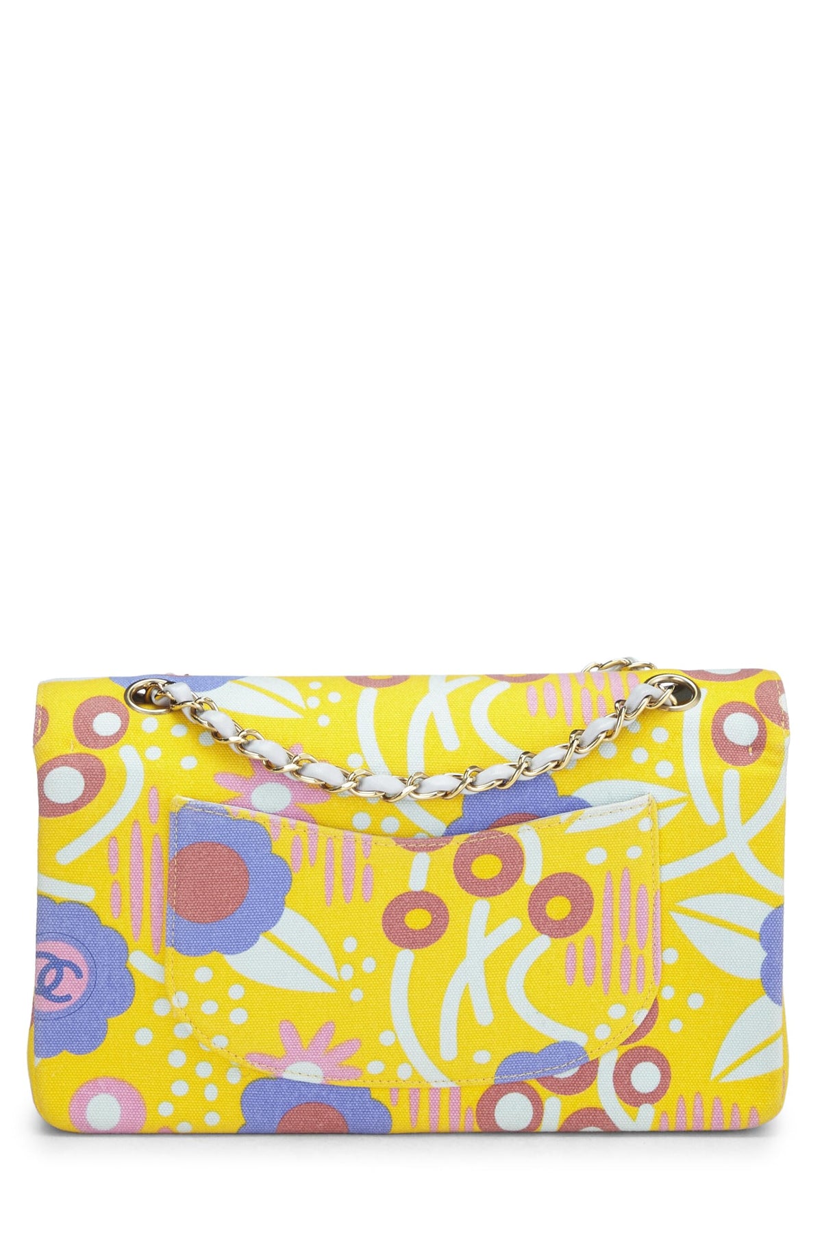 Chanel,  Yellow & Multicolor Floral Canvas Classic Double Flap Medium, Multi