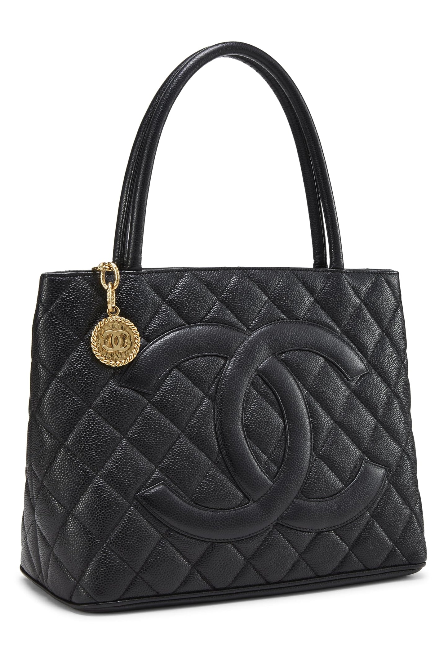 Chanel,  Black Quilted Caviar Medallion Tote, Black