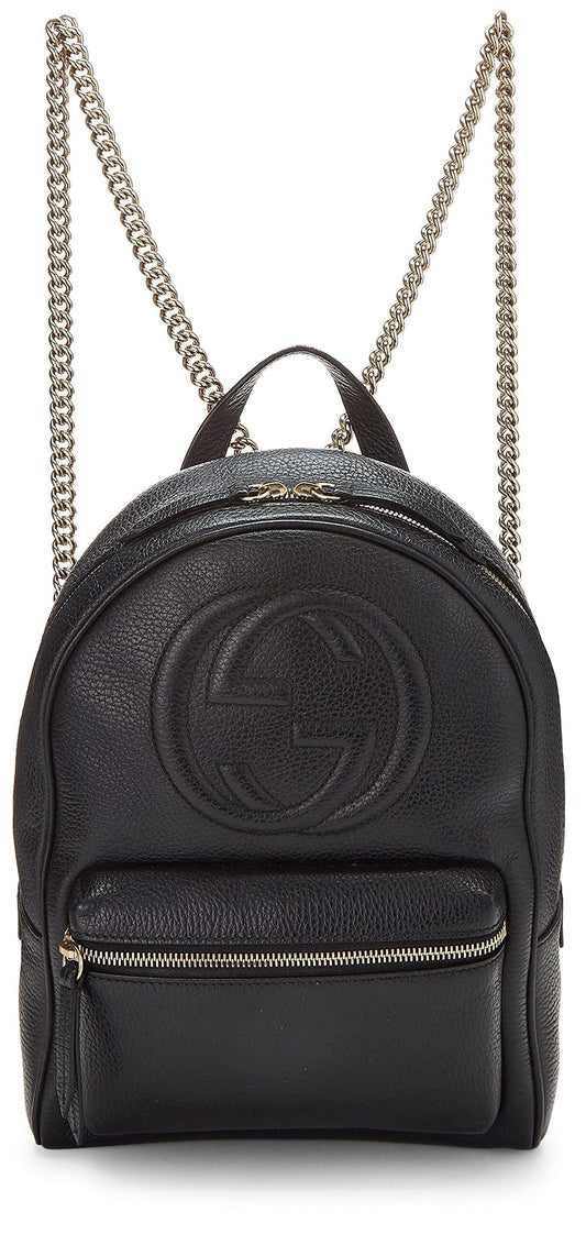 Gucci, Black Leather Soho Chain Backpack, Black