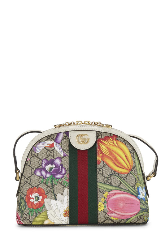 Gucci, White Original GG Supreme Ophidia Flora Dome Shoulder Bag Small, White