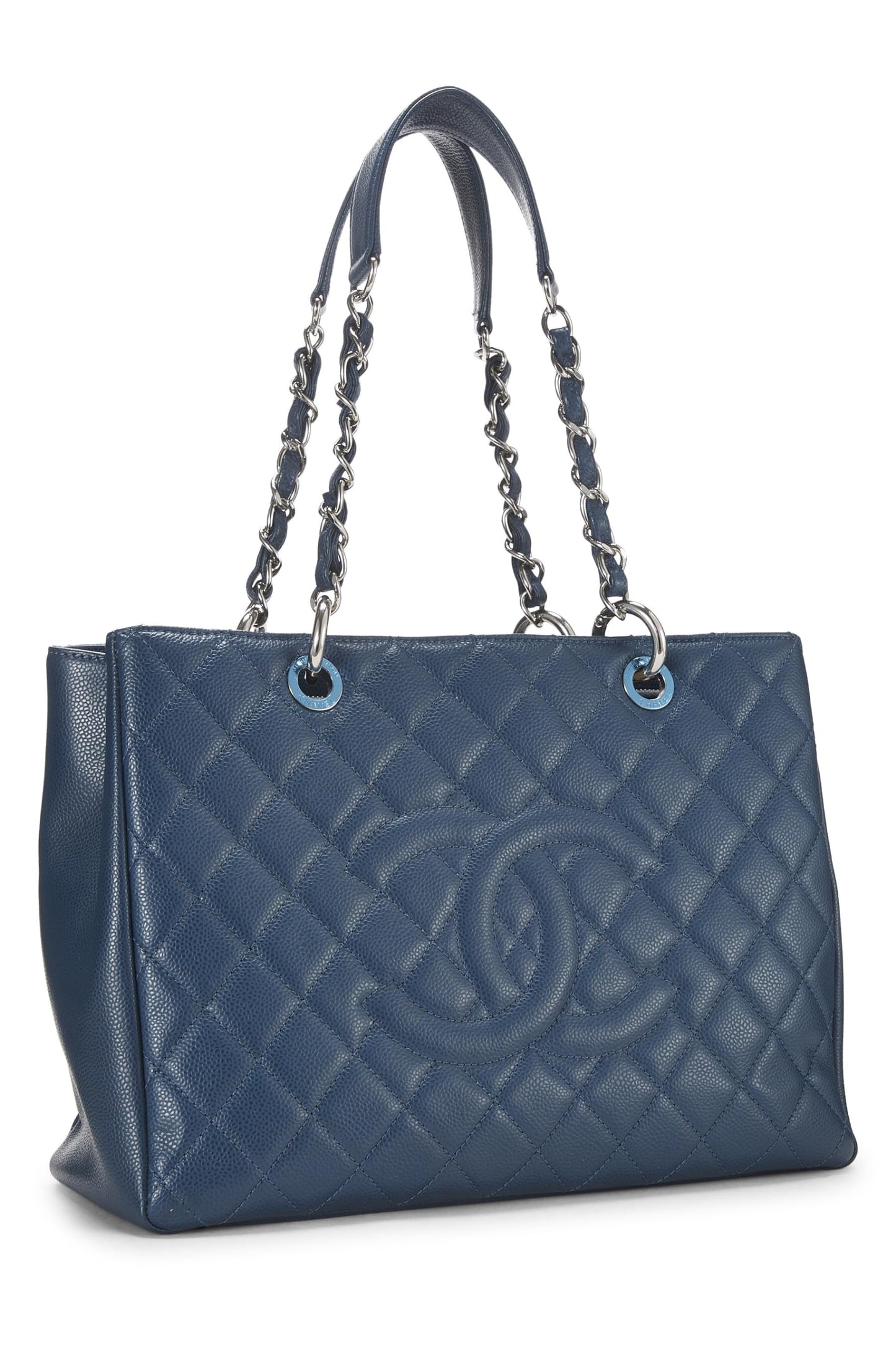 Chanel,  Beige Quilted Caviar Grand Shopping Tote (GST), Blue