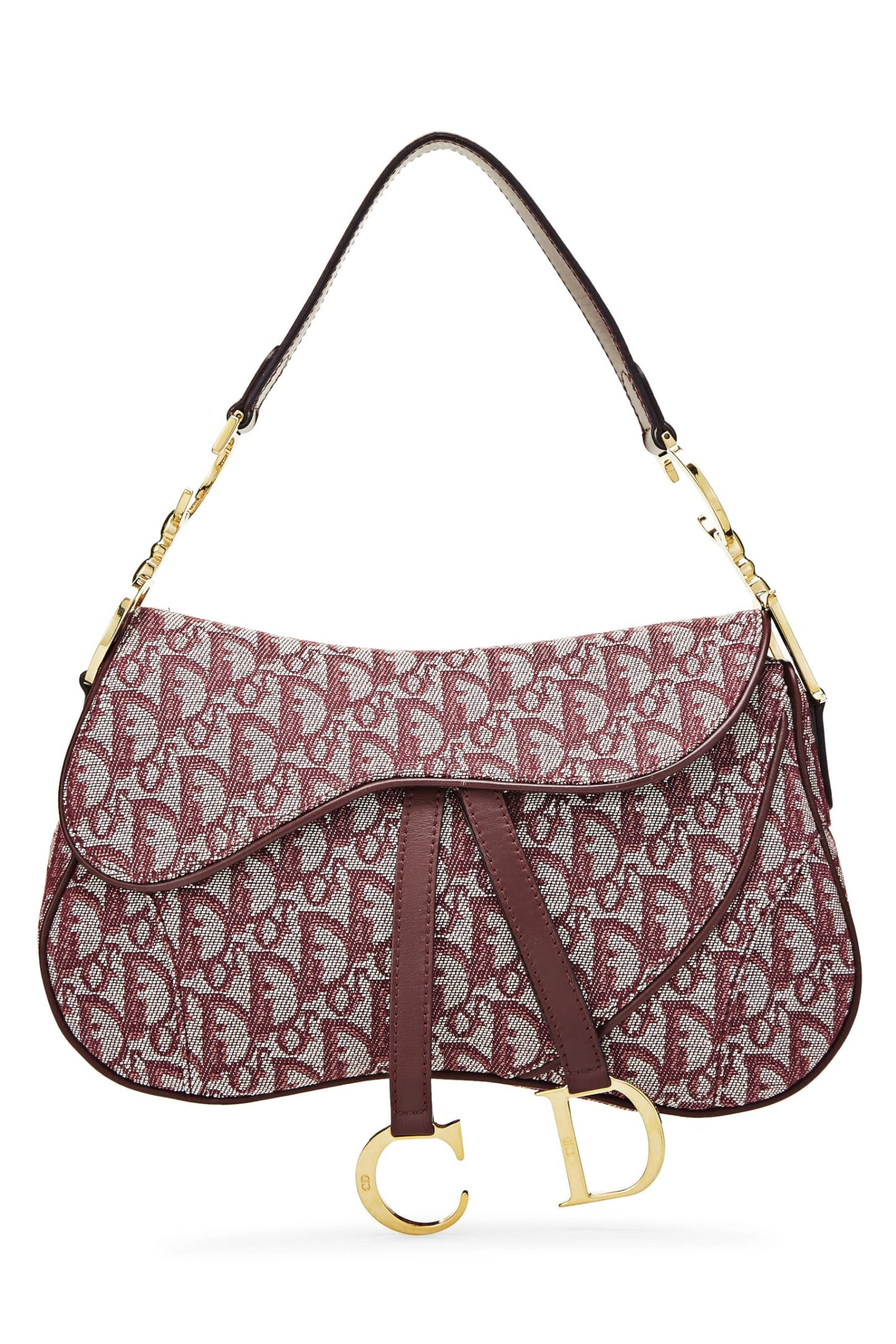Dior,  Burgundy Trotter Canvas Double Saddle Bag, Burgundy