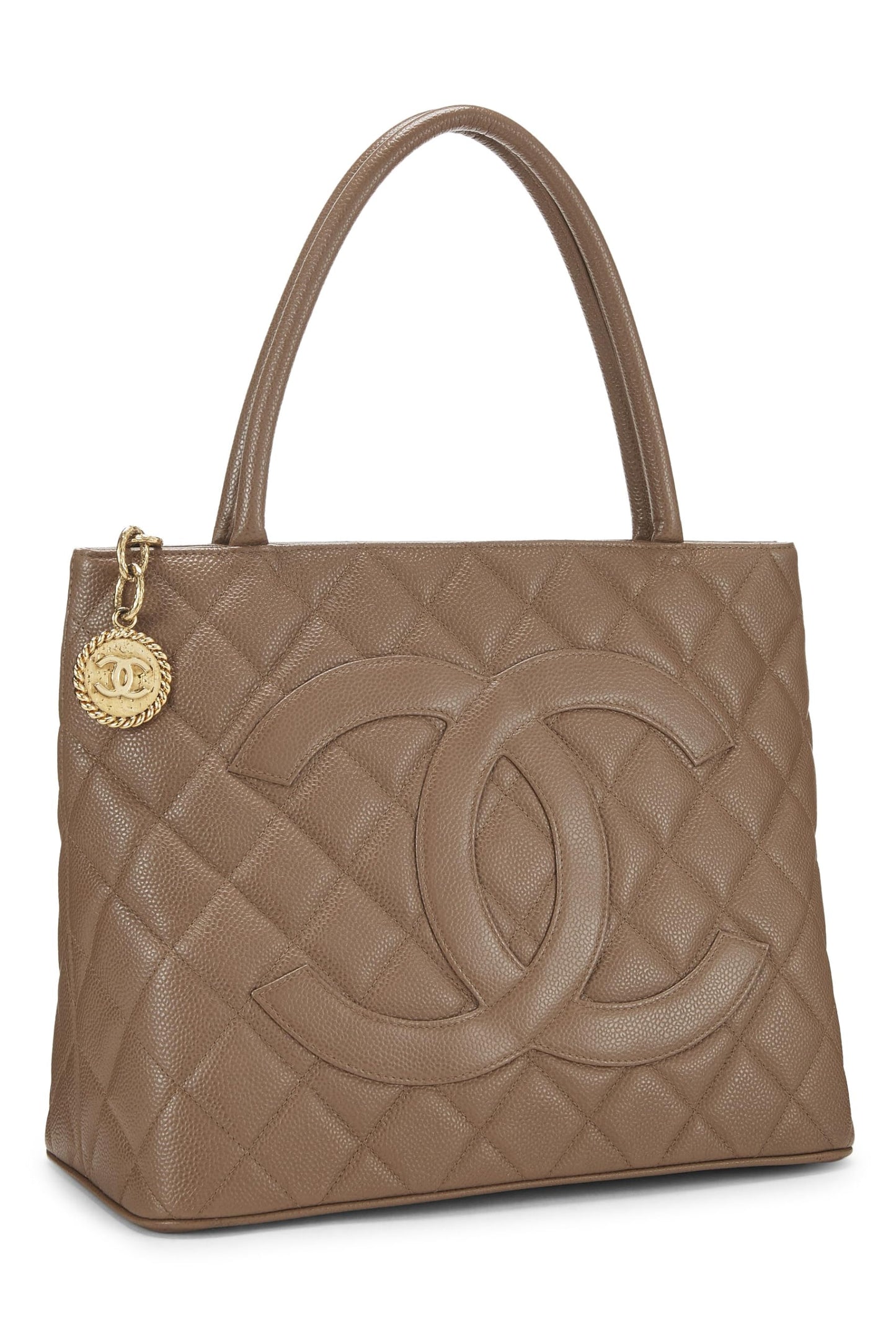 Chanel,  Brown Quilted Caviar Medallion Tote, Brown