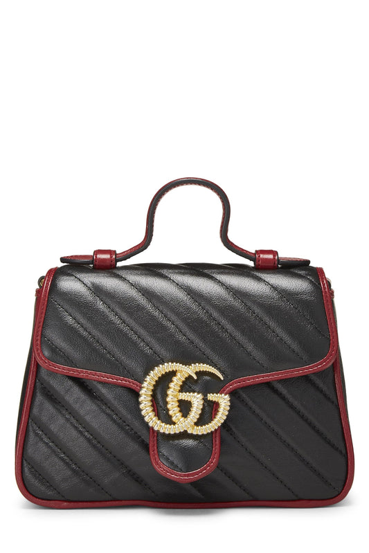 Gucci, Black Leather Torchon GG Marmont Top Handle Bag Mini, Black