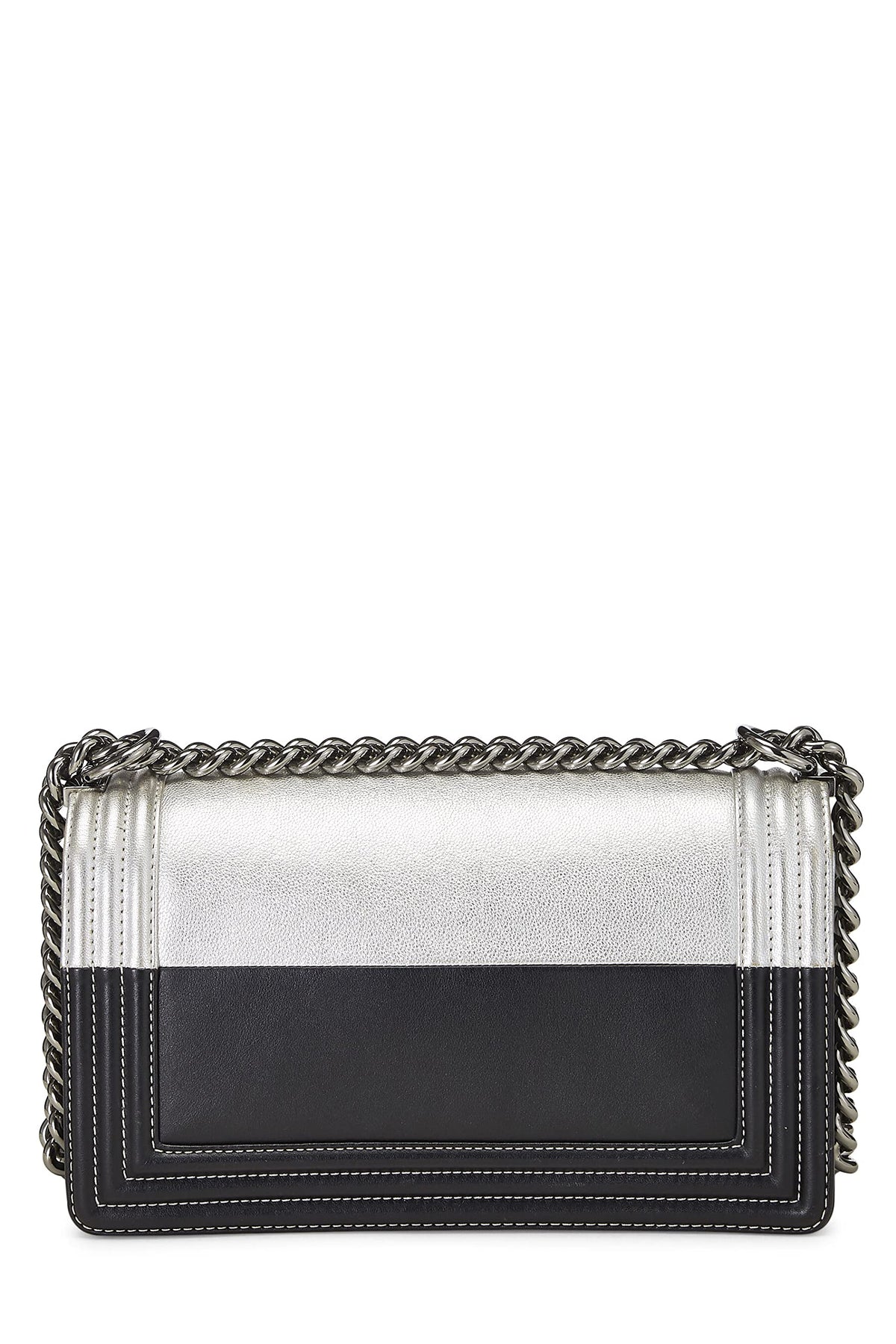 Chanel,  Black & Metallic Silver Bi-Color Calfskin Boy Bag Medium, Multi